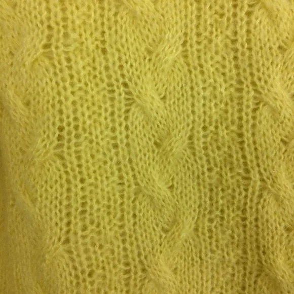 RE_L Womens Cropped Cardigan Sweater Cable Knit Wool Blend Button Up Yellow - Picture 3 of 6